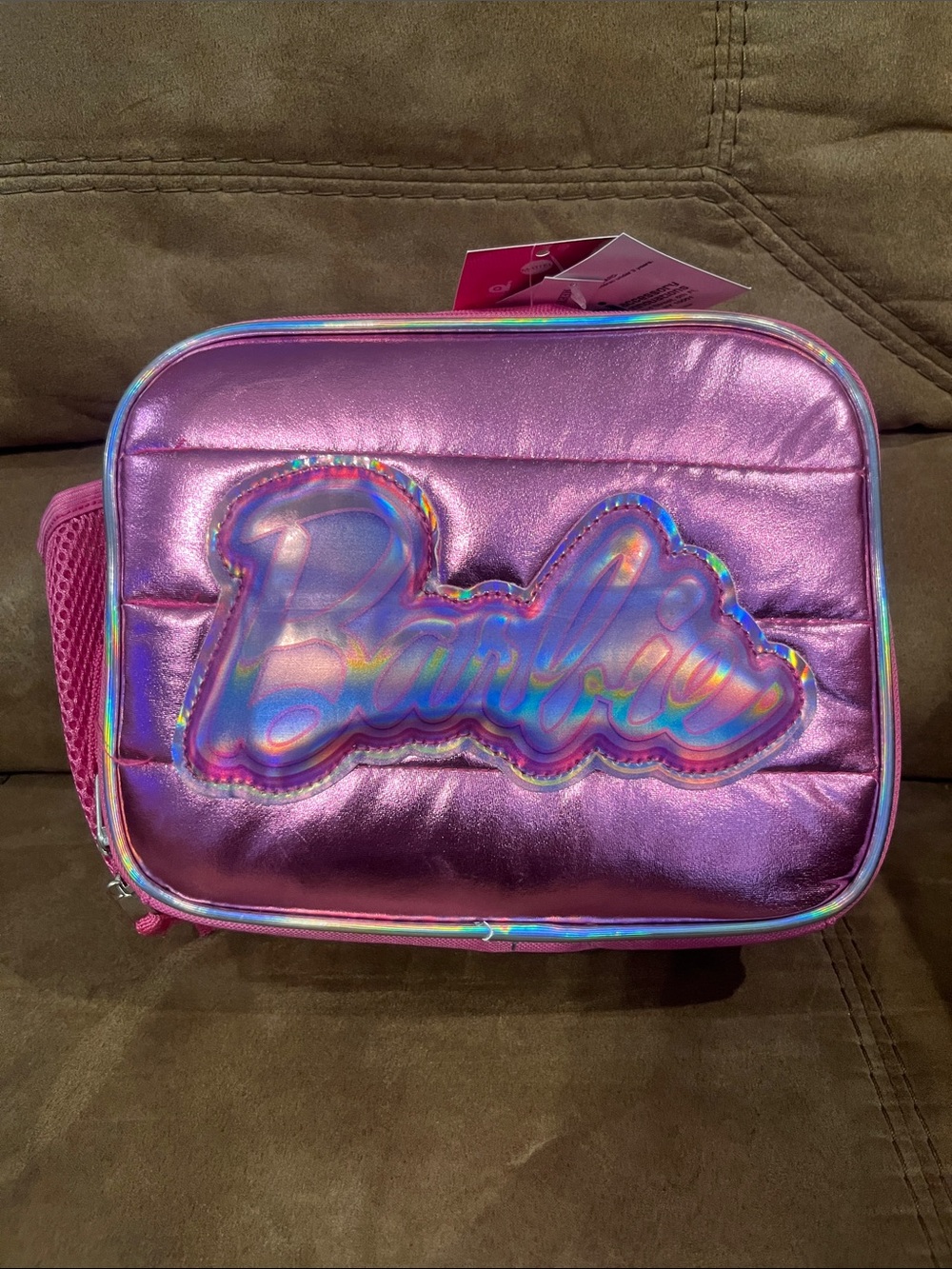 Barbie Metallic Pink Holographic Logo Lunch Bag